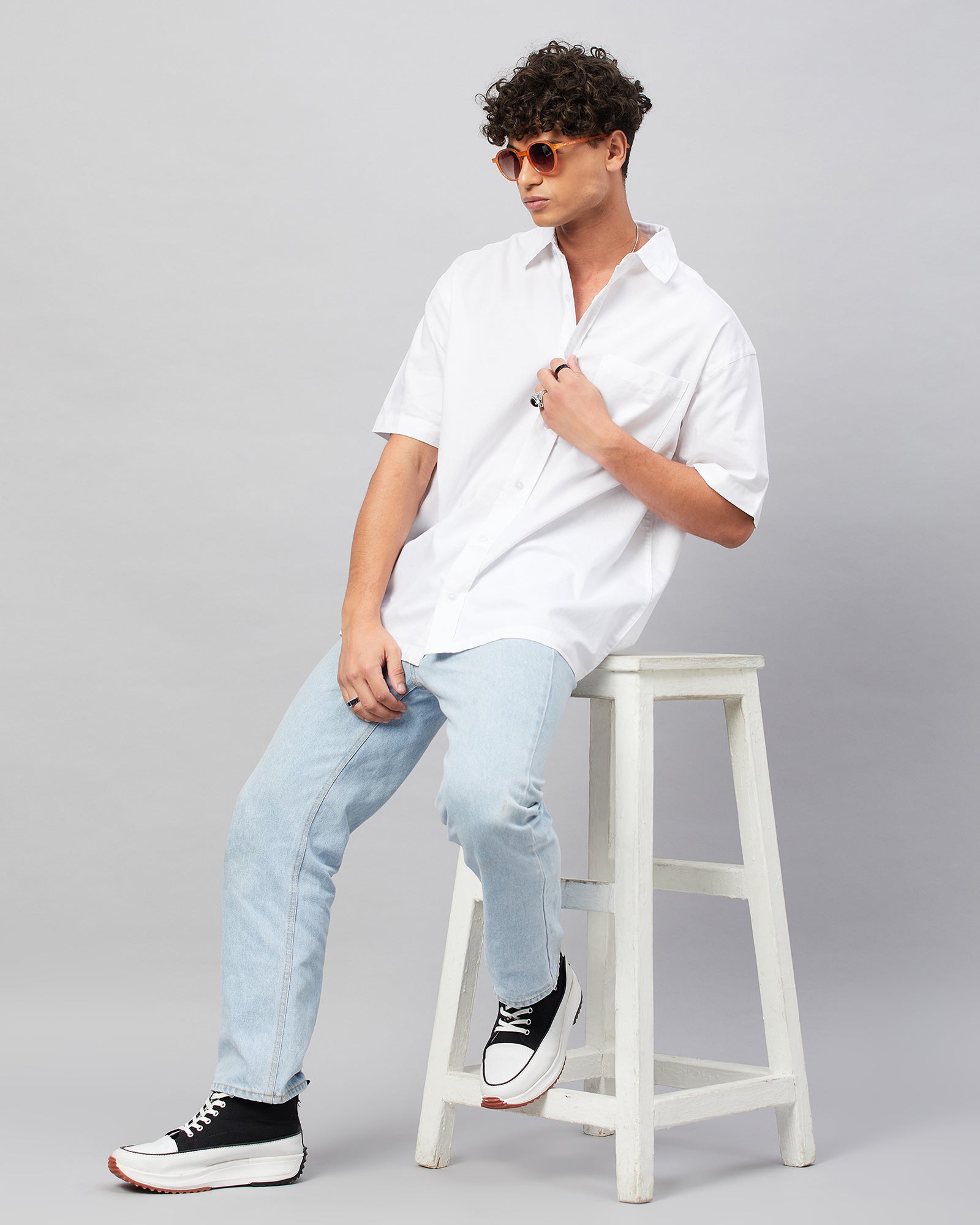 Chimpaaanzee Men White Oversized Fit Shirt