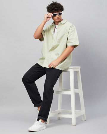 Chimpaaanzee Men Light Green Oversized Fit Shirt