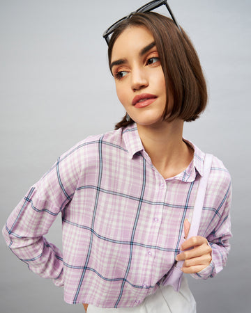 Chimpaaanzee Women Purple & Blue Oversized Crop Shirt