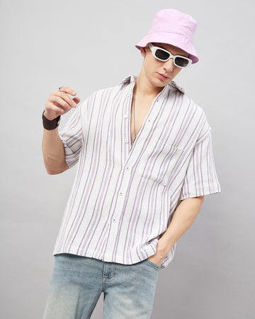 Chimpaaanzee Men White & Purple Oversized Fit Shirt