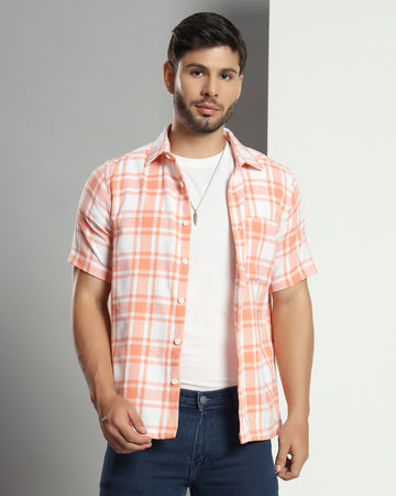 Chimpaaanzee Men Orange & White Regular Fit Shirt