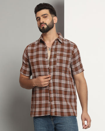 Chimpaaanzee Men Brown & White Regular Fit Shirt