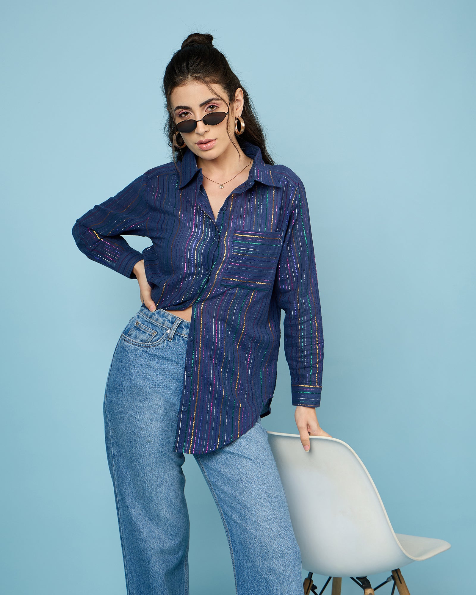 Chimpaaanzee Women Navy Oversized Shirt