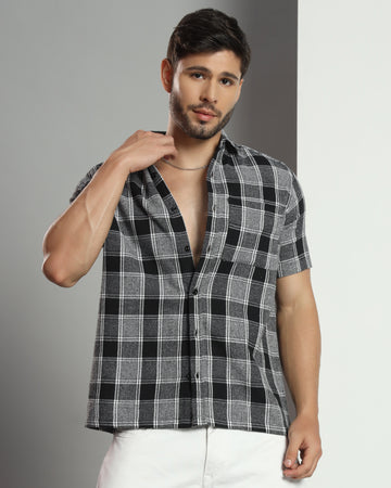 Chimpaaanzee Men Grey & Black Regular Fit Shirt