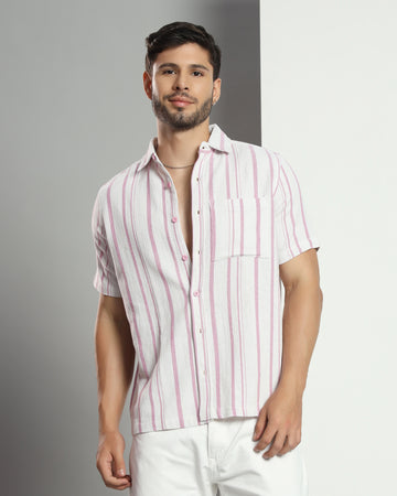 Chimpaaanzee Men White & Pink Regular Fit Shirt