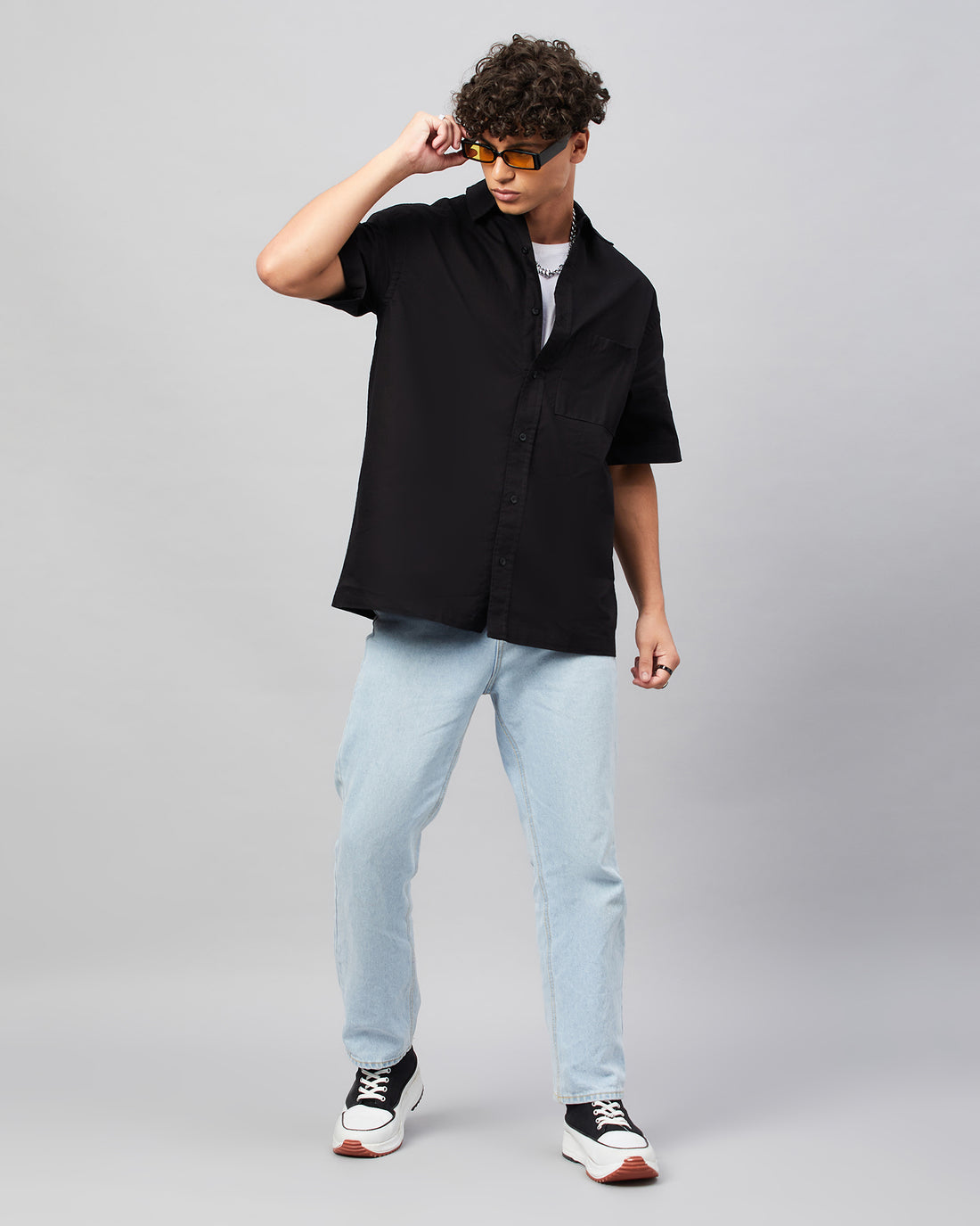 Chimpaaanzee Men Black Oversized Fit Shirt