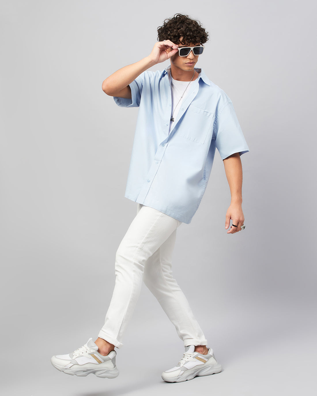 Chimpaaanzee Men Blue Oversized Fit Shirt