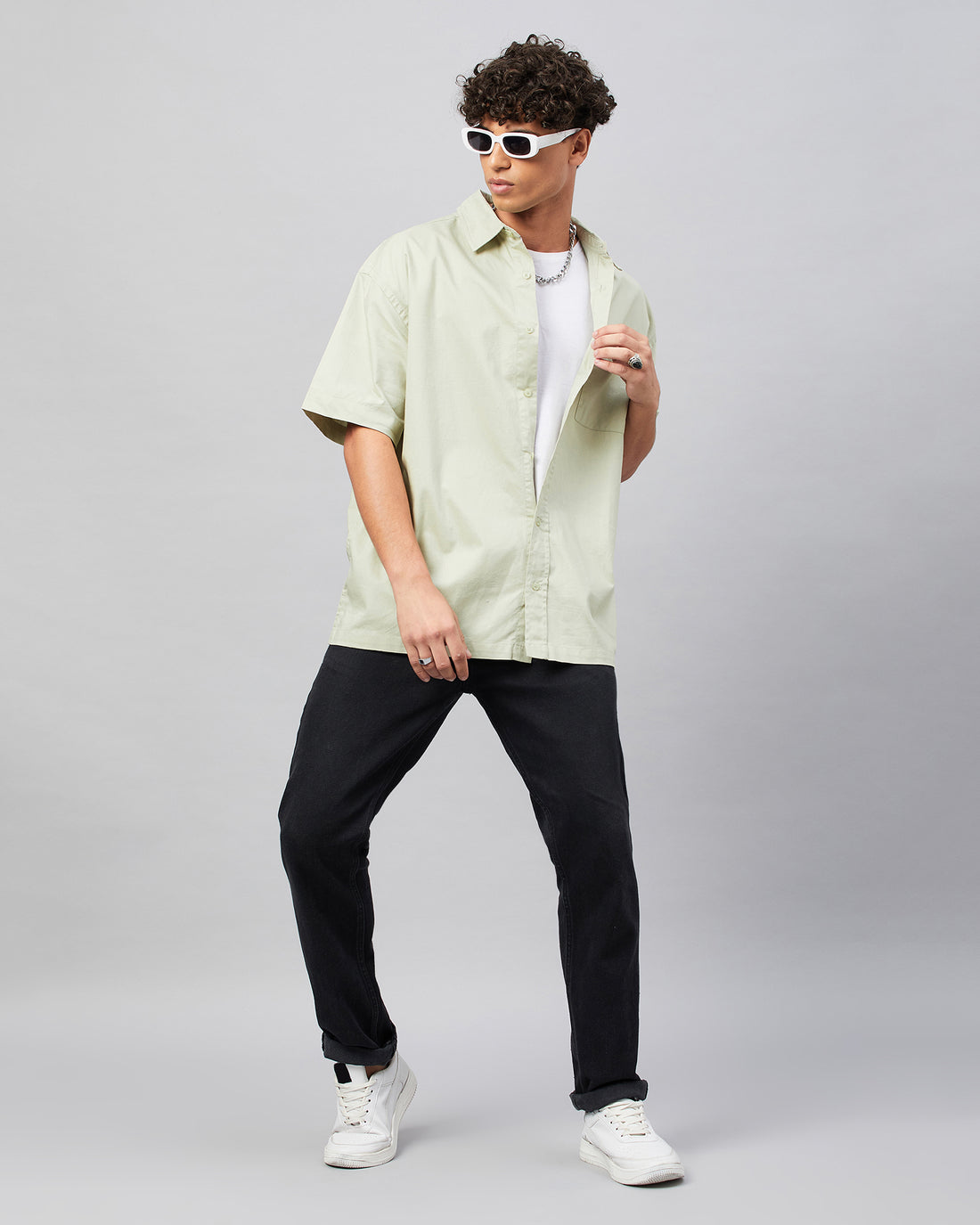 Chimpaaanzee Men Light Green Oversized Fit Shirt