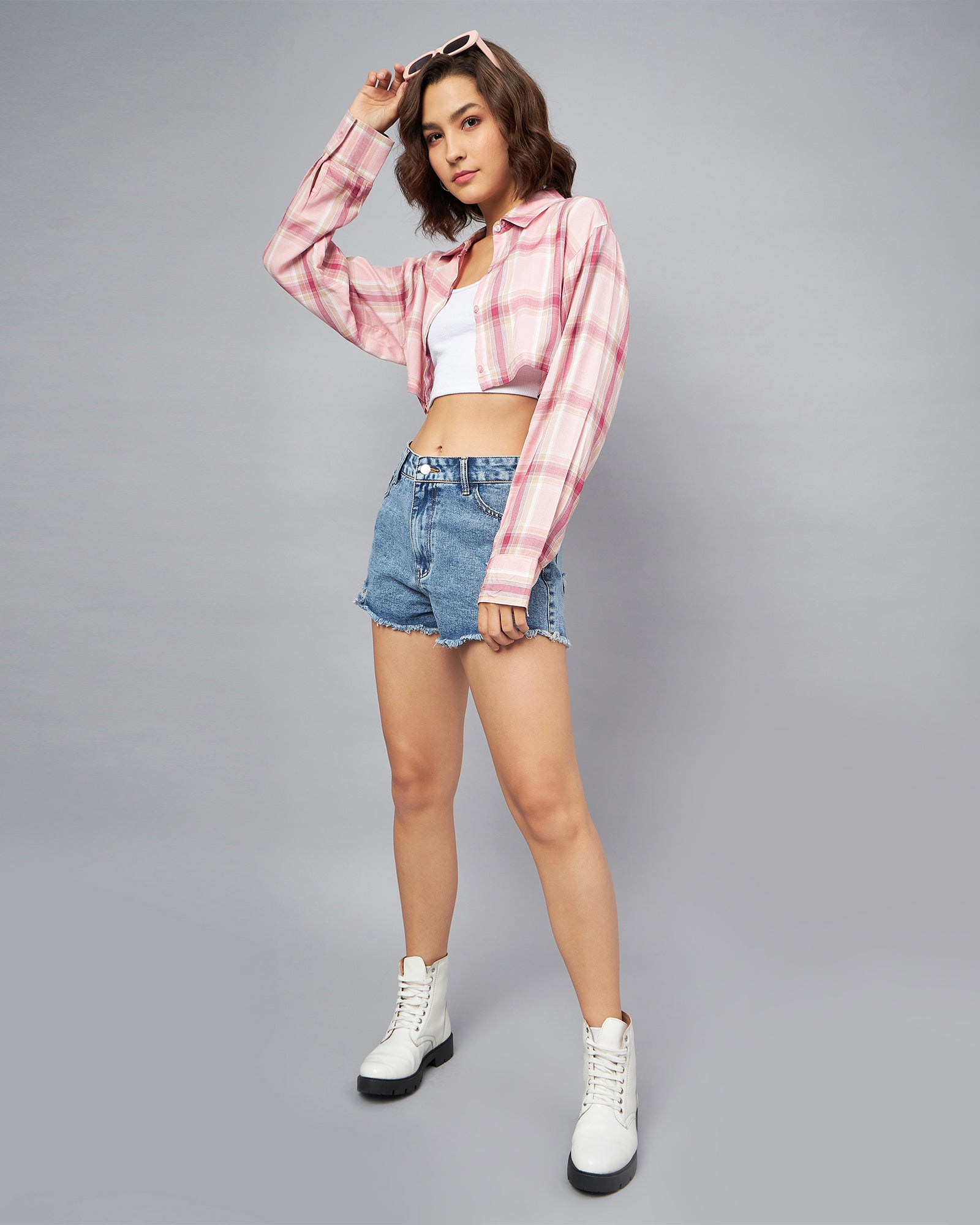 Chimpaaanzee Women Pink & Wine Oversized Crop Shirt