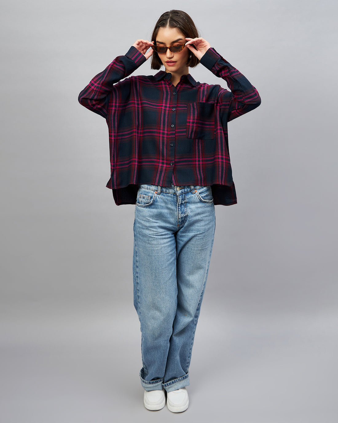 Chimpaaanzee Women Navy & Pink Oversized Shirt