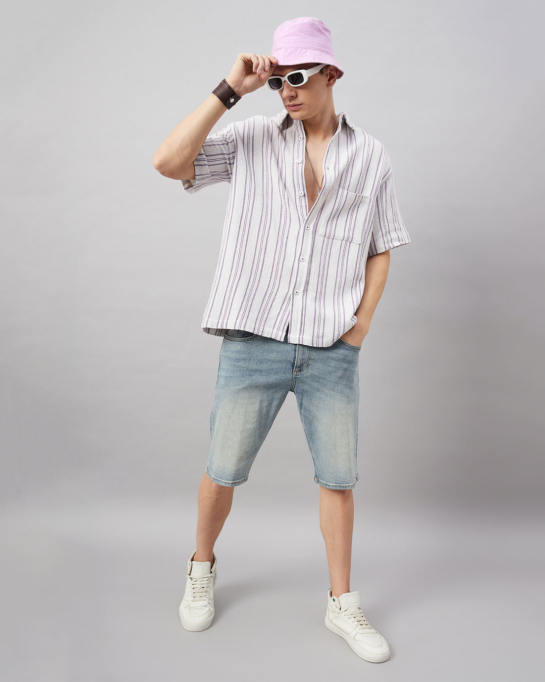 Chimpaaanzee Men White & Purple Oversized Fit Shirt