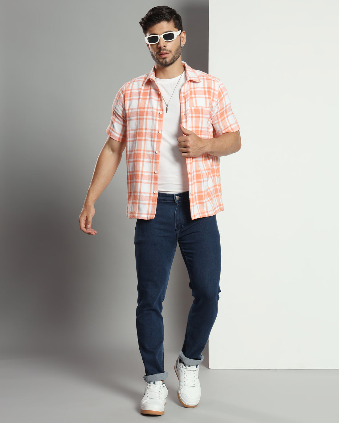 Chimpaaanzee Men Orange & White Regular Fit Shirt