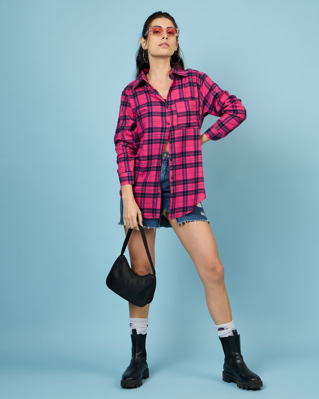 Chimpaaanzee Women Pink & Navy Oversized Shirt