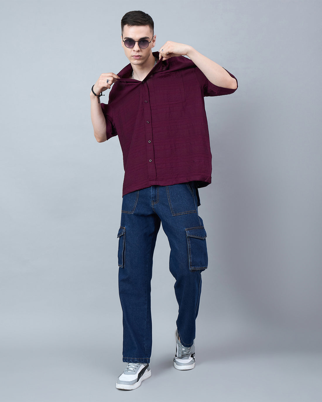 Chimpaaanzee Men Maroon Oversized Shirt