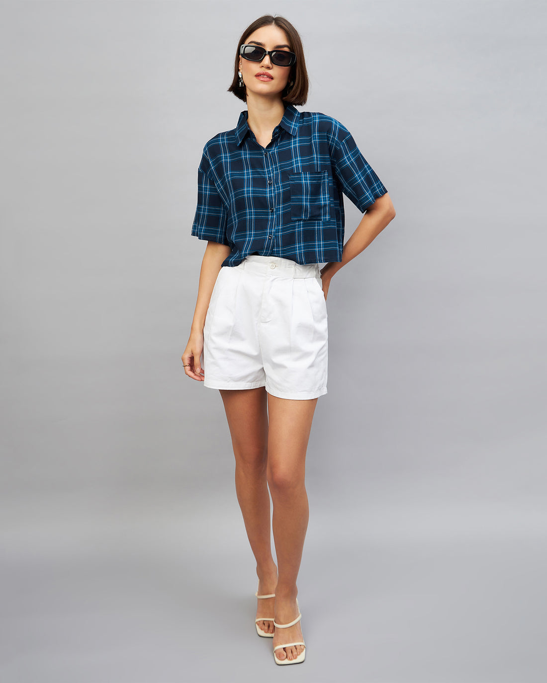 Chimpaaanzee Women Navy & Blue Cropped Shirt