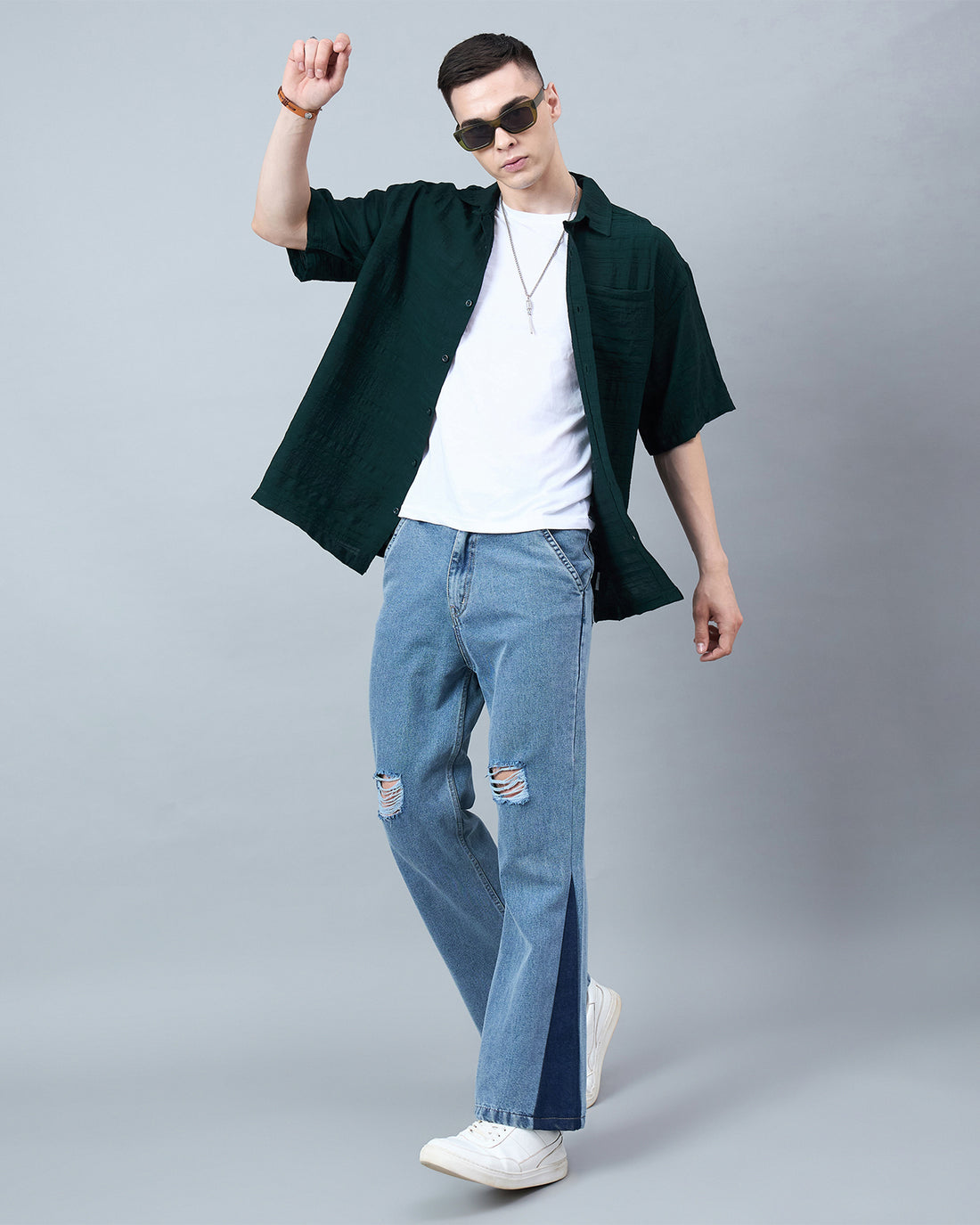 Chimpaaanzee Men Dark Green Oversized Shirt