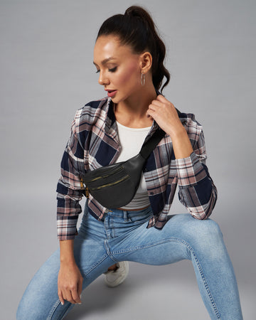 Chimpaaanzee Women Navy & Pink Checks Full Sleeve Drop Shoulder Crop Shirt