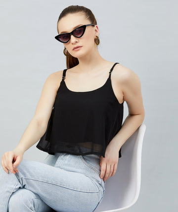 Chimpaaanzee Georgette Noodle Strap Crop Top