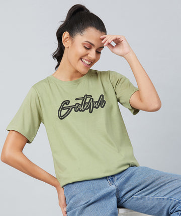 Chimpaaanzee Women Olive Green Loose Fit T-shirt