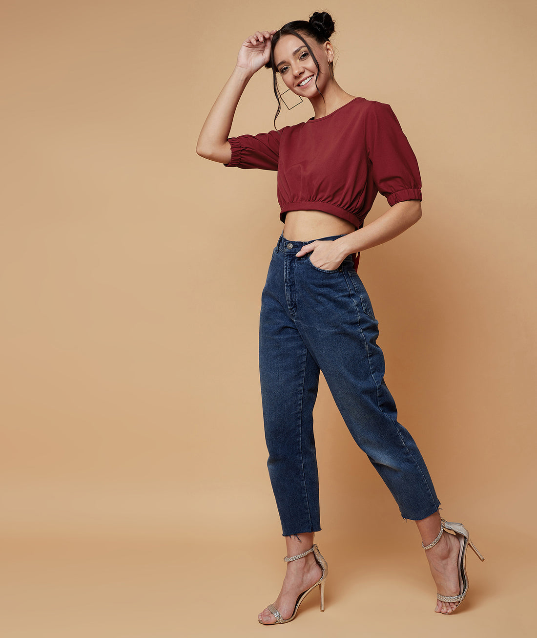 Chimpaaanzee Women Back Knots Crop Top Maroon