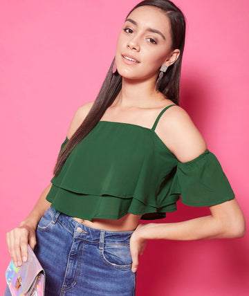 Chimpaaanzee Polyester Crop Tops - Green