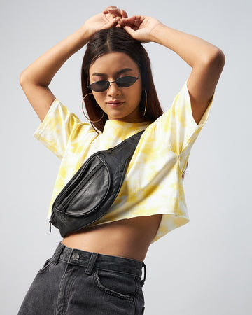 Chimpaaanzee Women Yellow Tie Dye Loose Fit Crop T-shirt