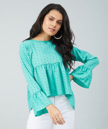 Chimpaaanzee women Rama Green Crepe Polka Doted Full Sleeve Top