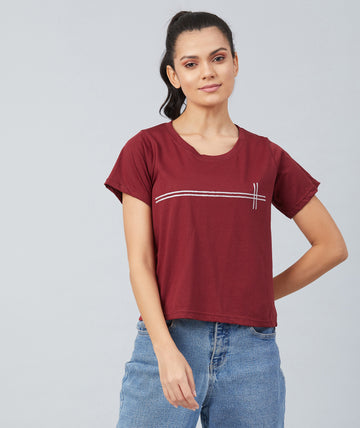 Chimpaaanzee Women Maroon Round Neck T-shirt