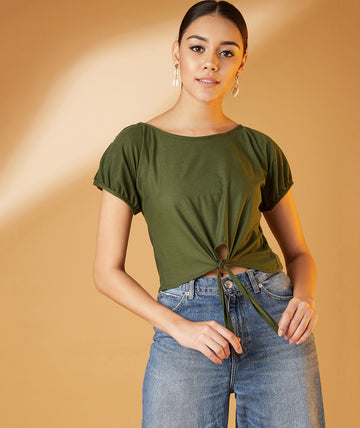 Chimpaaanzee Women Slit Sleeve Olive Tee