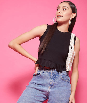 Chimpaaanzee Viscose Crop Tops - Black