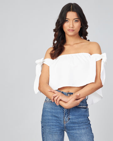 Chimpaaanzee Women  White Solid Off Shoulder Crop Top