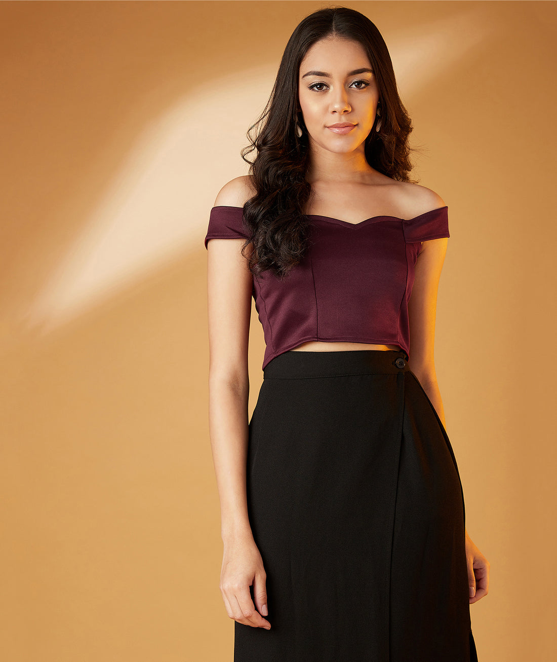 Chimpaaanzee Women Off Shoulder Bodycon Maroon Top