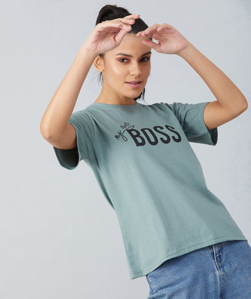 Chimpaaanzee Women Dusty Green Loose Fit T-shirt