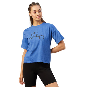 Chimpaaanzee Women Dark Blue Round Neck T-shirt