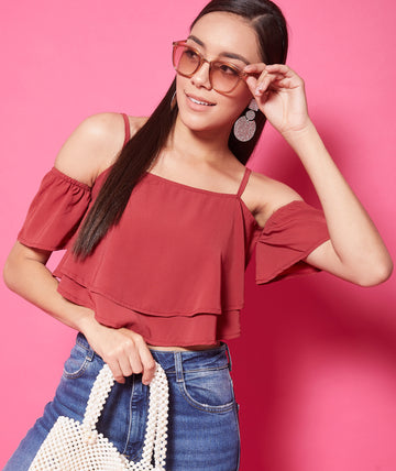 Chimpaaanzee Polyester Crop Tops - Maroon