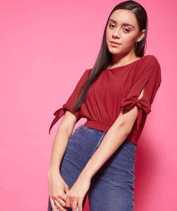 Chimpaaanzee Polyester Crop Tops - Maroon