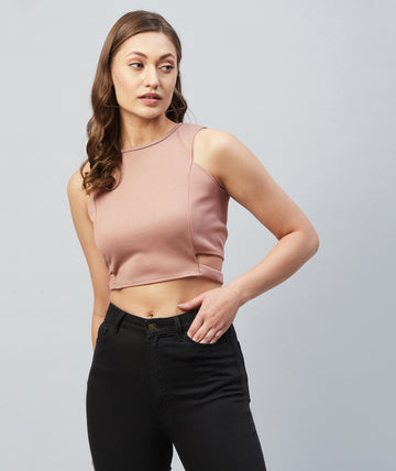 Chimpaaanzee Women Pink Solid Bodycon Crop Top