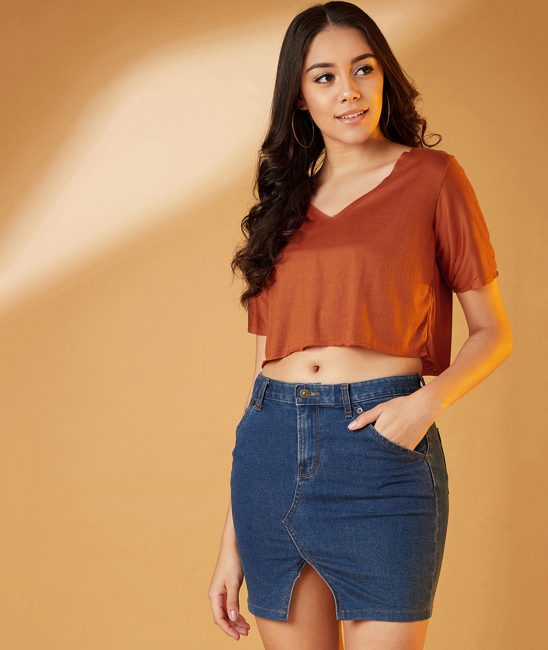 Chimpaaanzee Women V-Neck Cropped Orange Tee