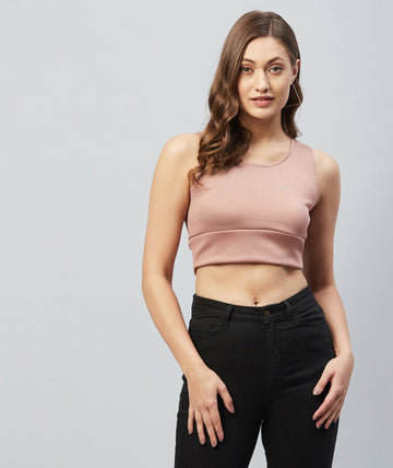 Chimpaaanzee Women Pink Solid Crop Top