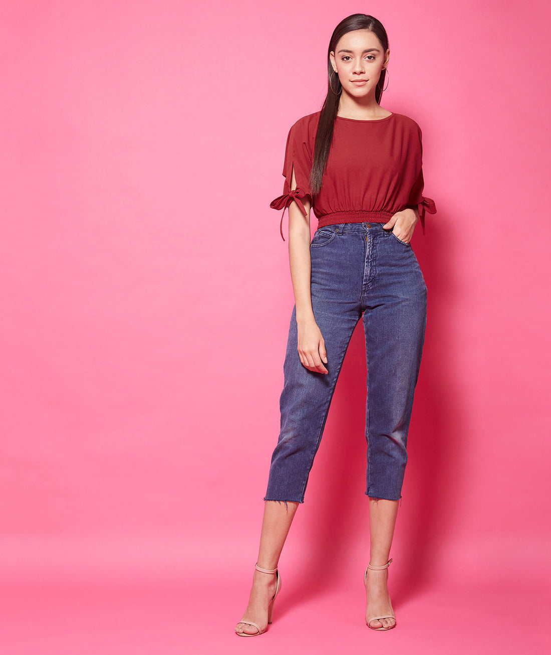 Chimpaaanzee Polyester Crop Tops - Maroon