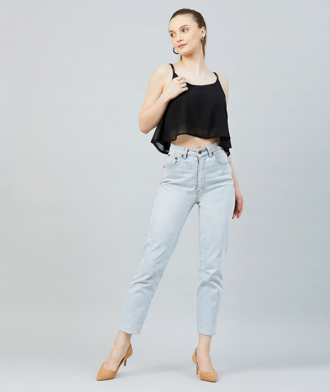 Chimpaaanzee Georgette Noodle Strap Crop Top