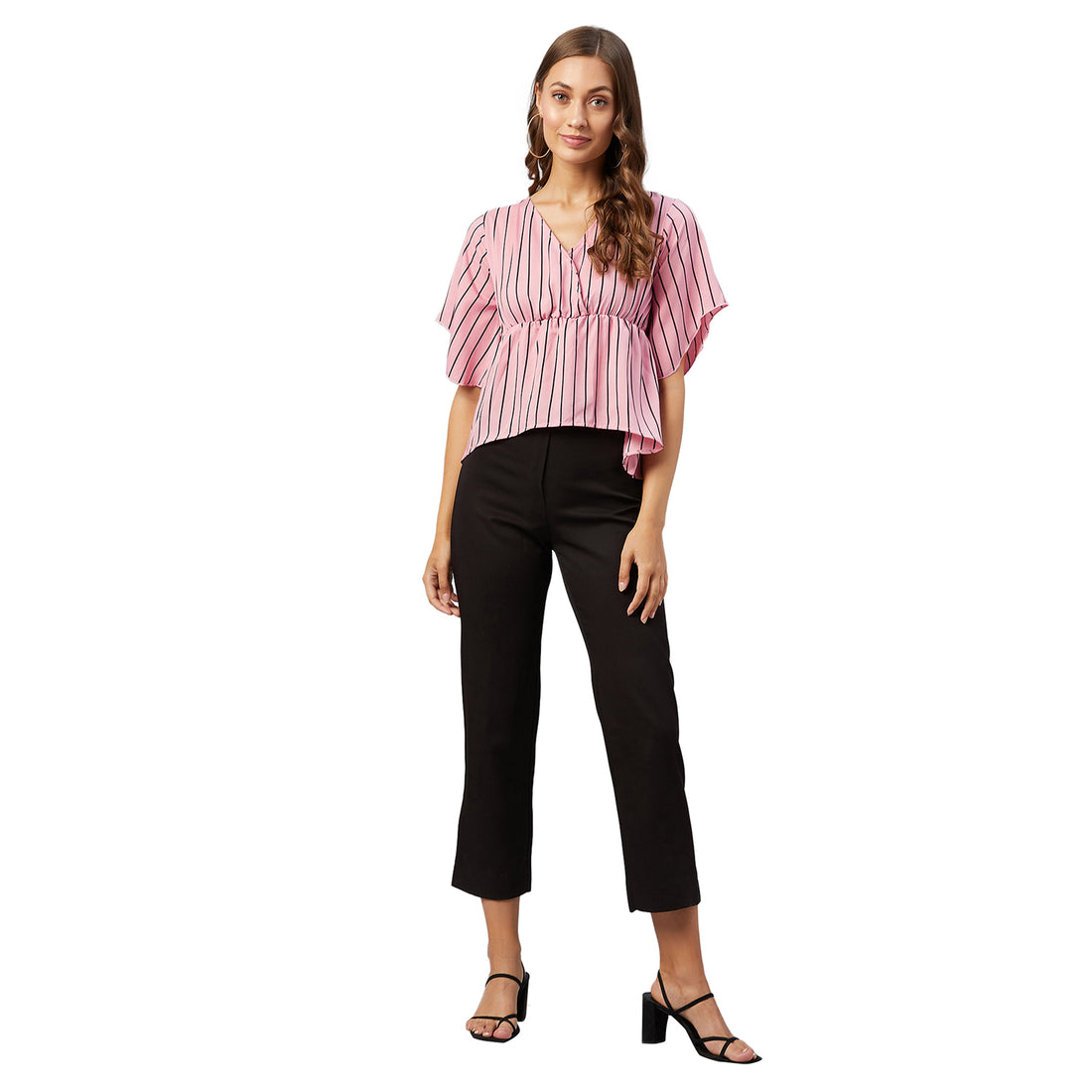 Chimpaaanzee Women Pink Striped Crepe Asymmetrical Top