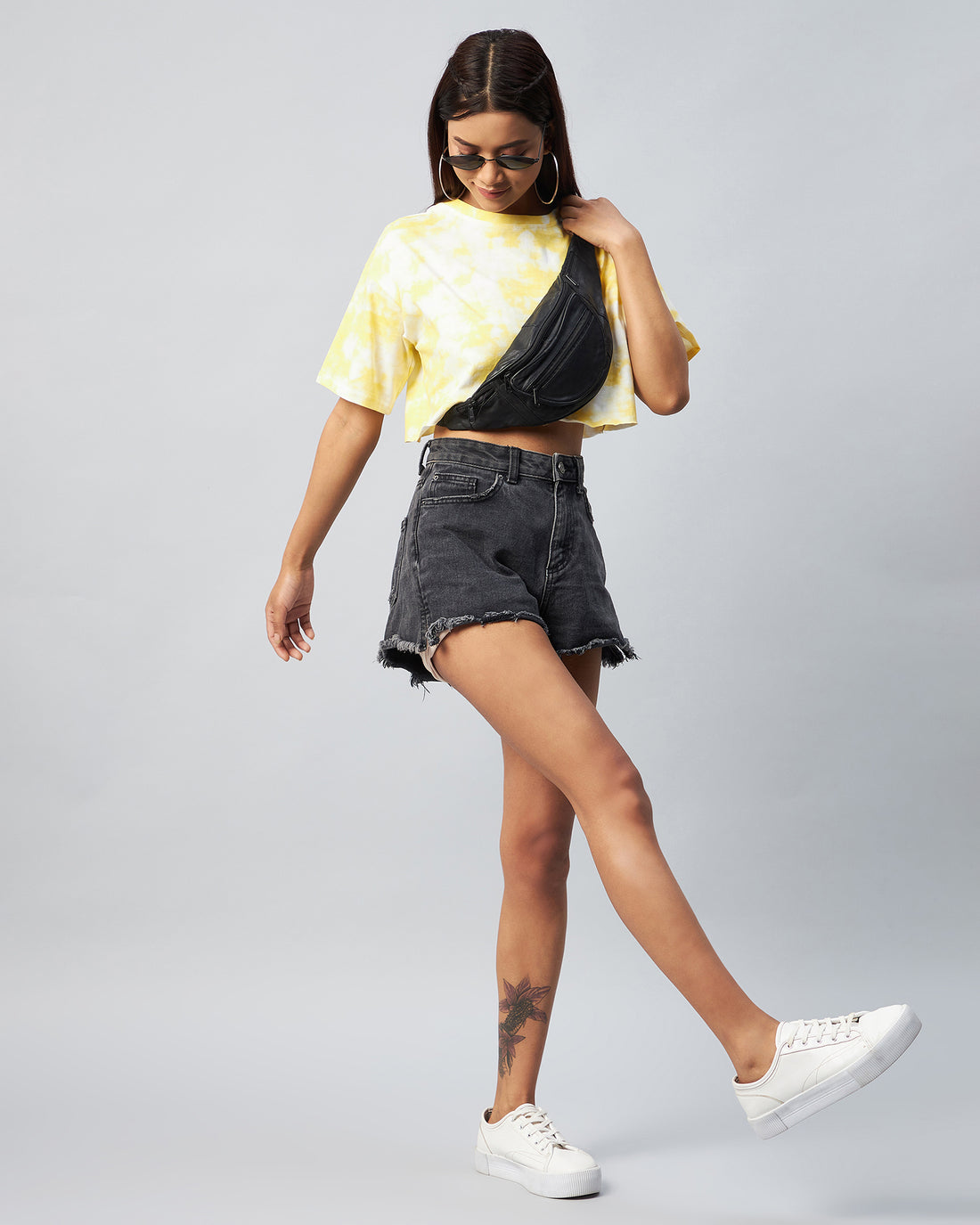 Chimpaaanzee Women Yellow Tie Dye Loose Fit Crop T-shirt