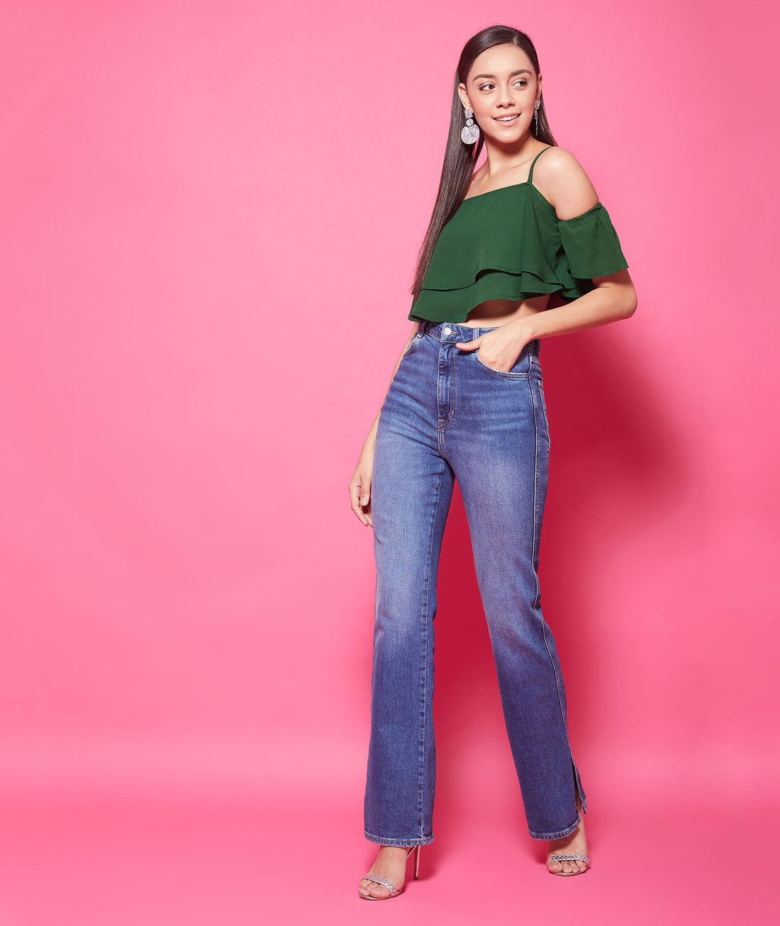 Chimpaaanzee Polyester Crop Tops - Green