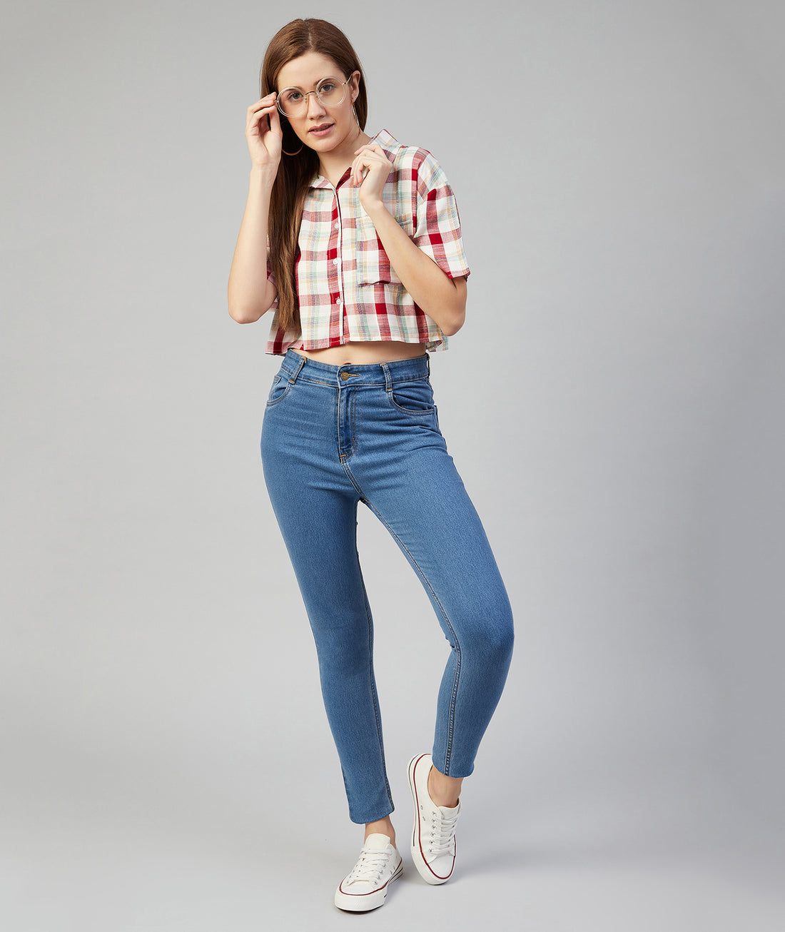 Chimpaaanzee Women Viscose Multicolor Checkered Crop Shirt