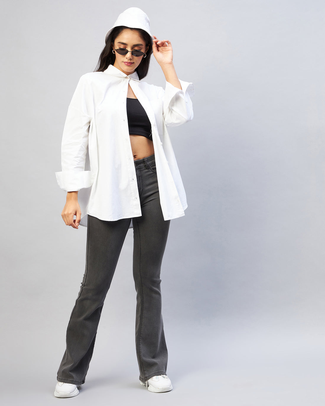 Chimpaaanzee Women Cotton White Solid Oversize Fit Shirt