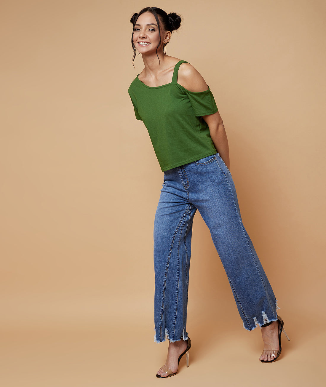 Chimpaaanzee Women One Shoulder Crop Top Green