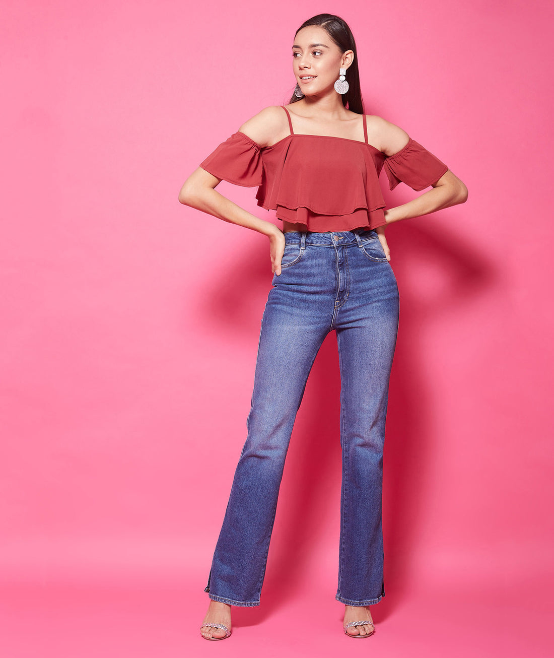 Chimpaaanzee Polyester Crop Tops - Maroon