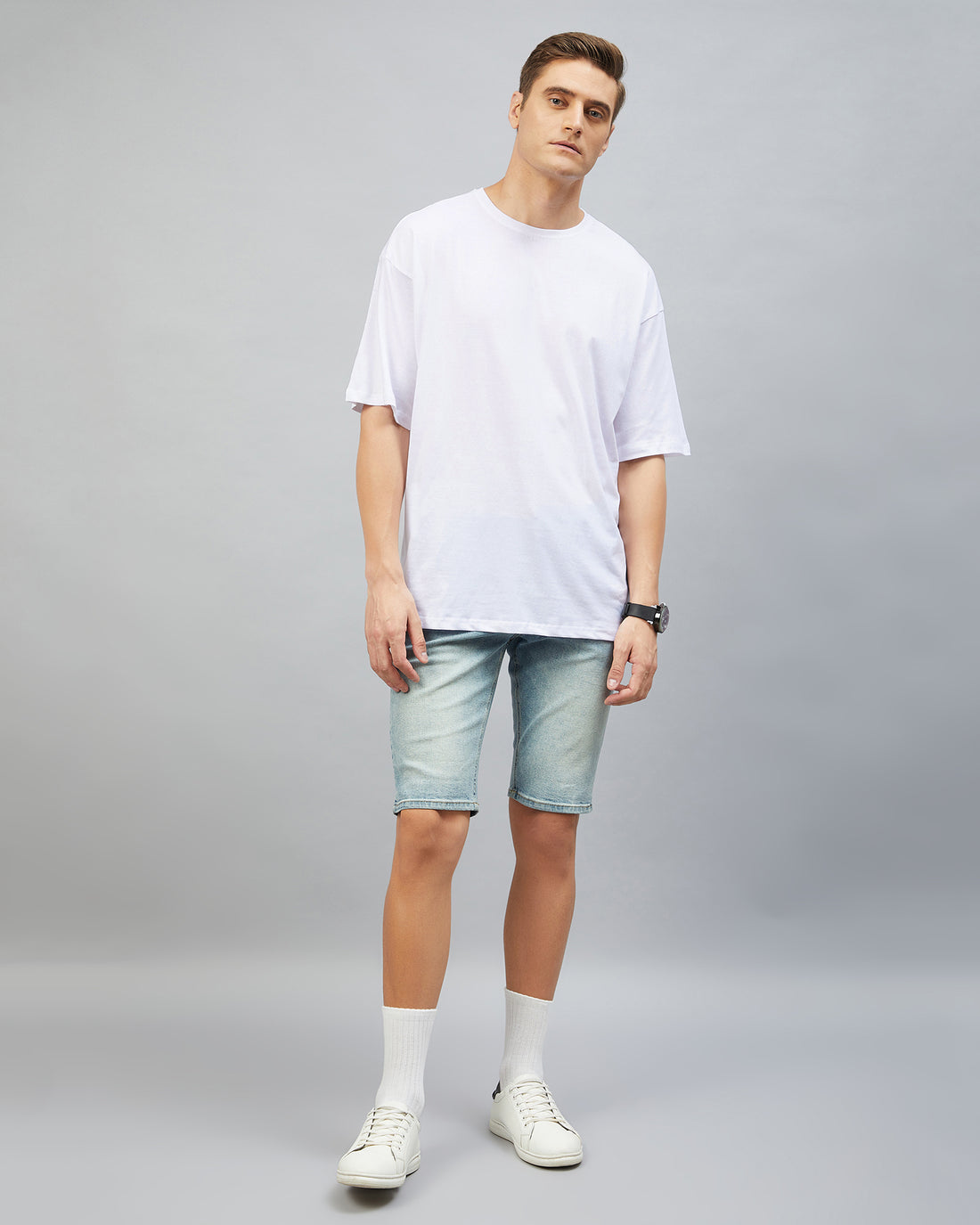 Chimpaaanzee Men Cotton White Solid Oversize Fit T-shirt