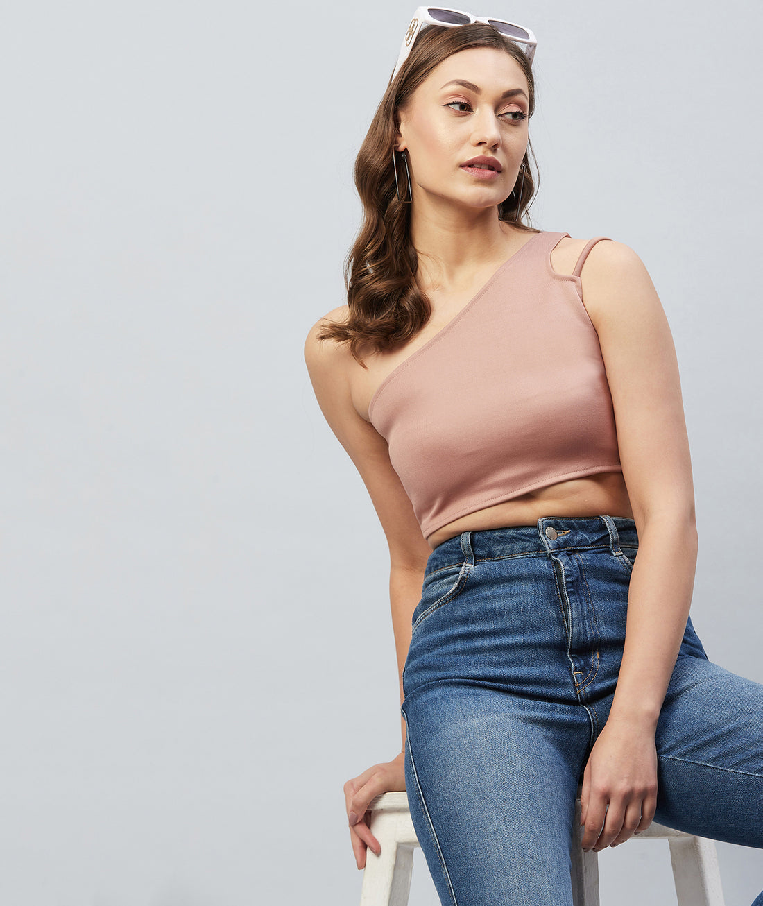 Chimpaaanzee Women Pink One Shoulder Crop Top